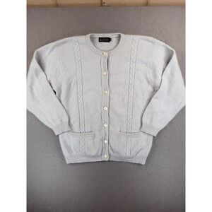 Blarney Woollen Mills Lambswool Angora Cardigan Blue Cable Knit Ireland Womens M